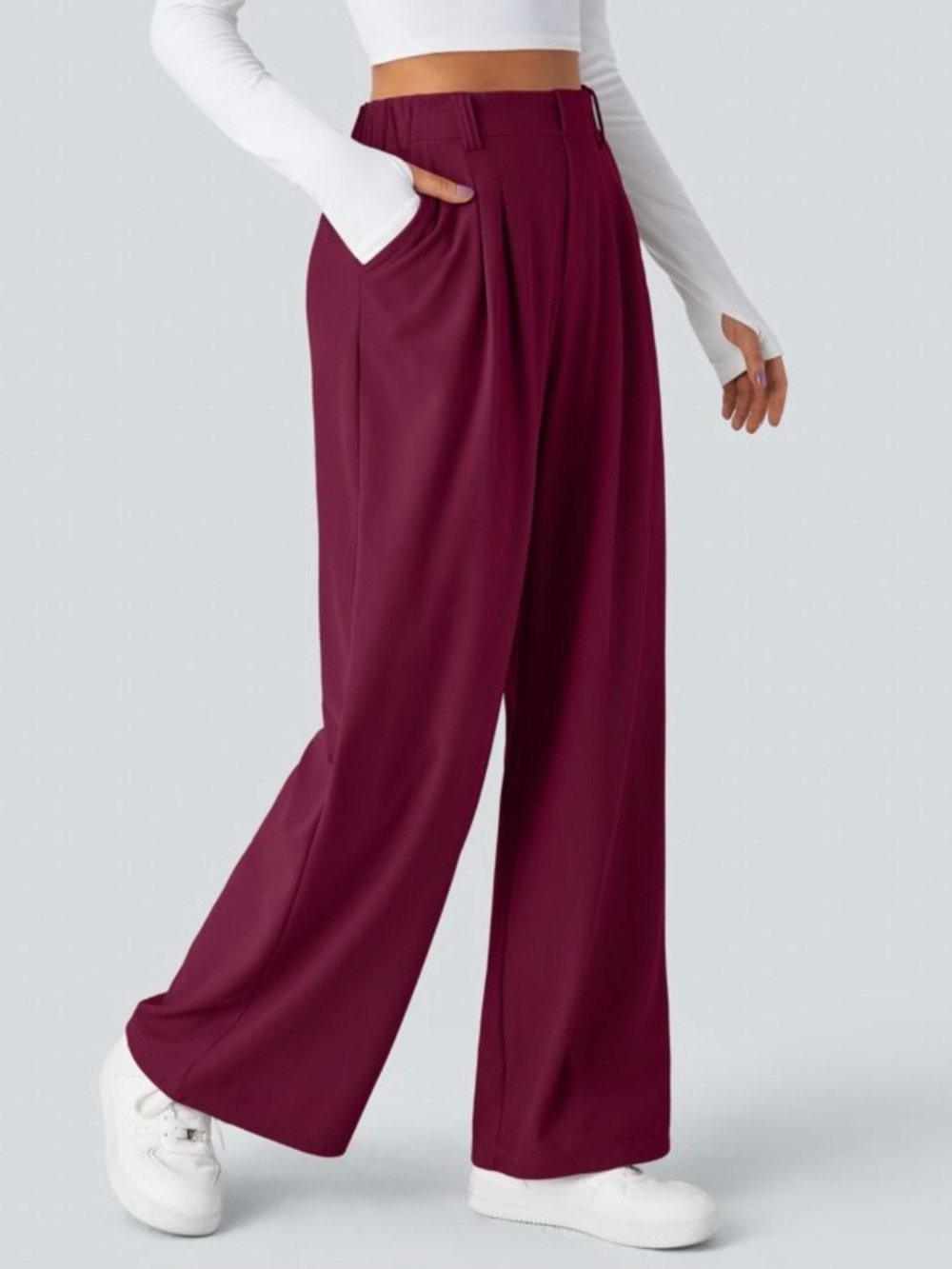 HALARA Wide-Leg High-Waist Pants in Burgundy